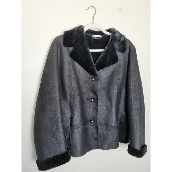 Autunno Collezione Sheepskin Leather Coat Sherpa Lined Made in Turkey Medium